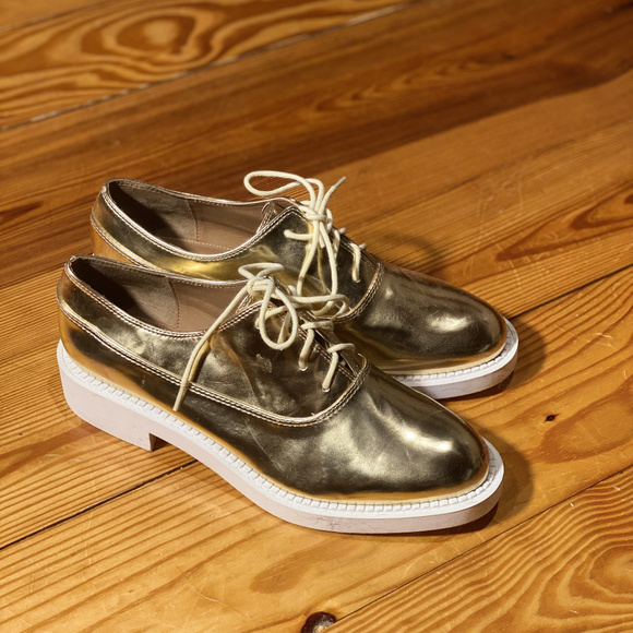 Zara Trafaluc Metallic Gold Oxford Shoes 38 - Picture 4 of 4
